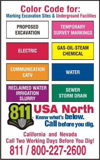 Color Codes for Marking Excavation Sites and Underground Facilities, Call 811 Before You Dig