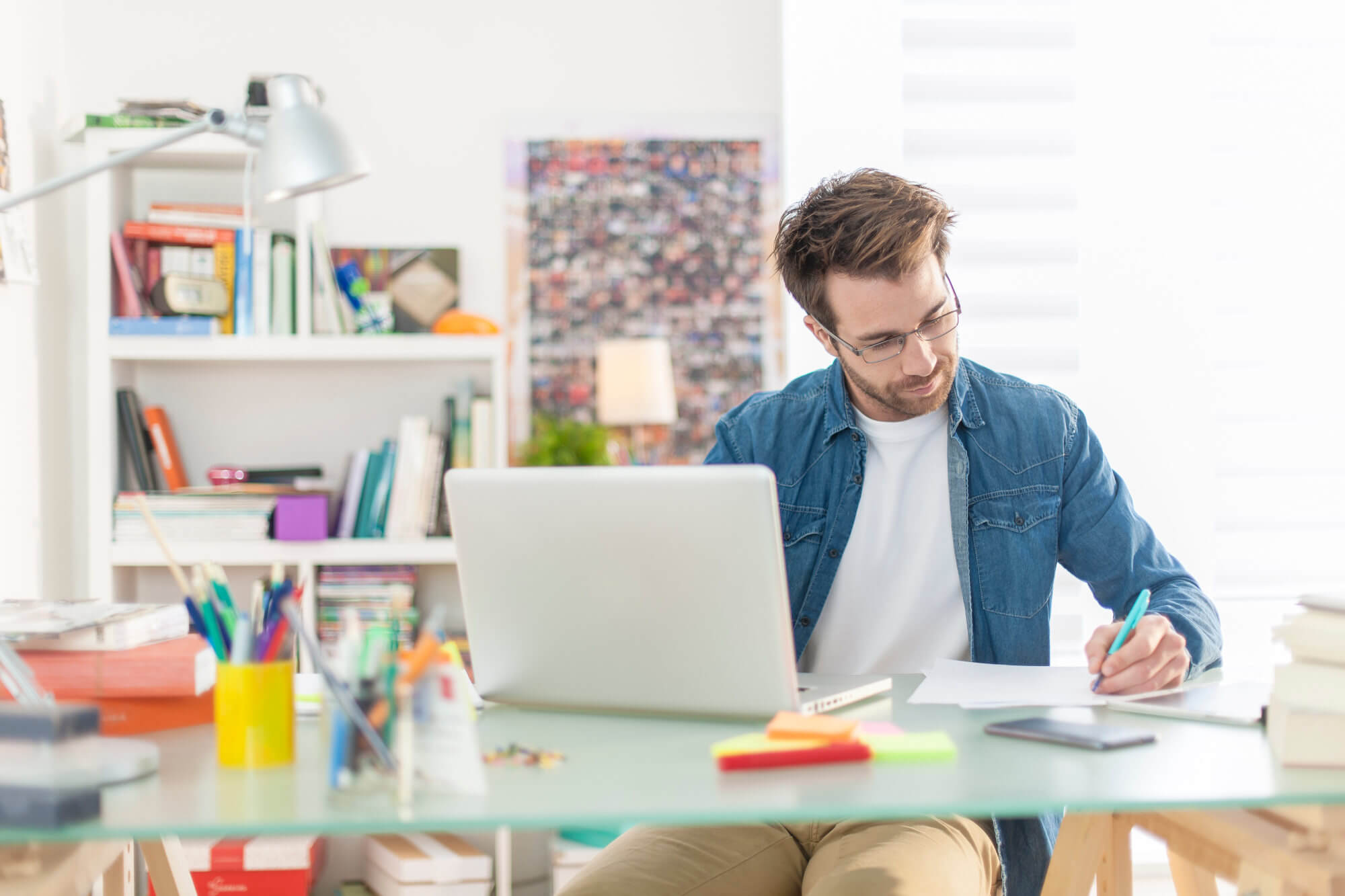 Remote user working on laptop from home office